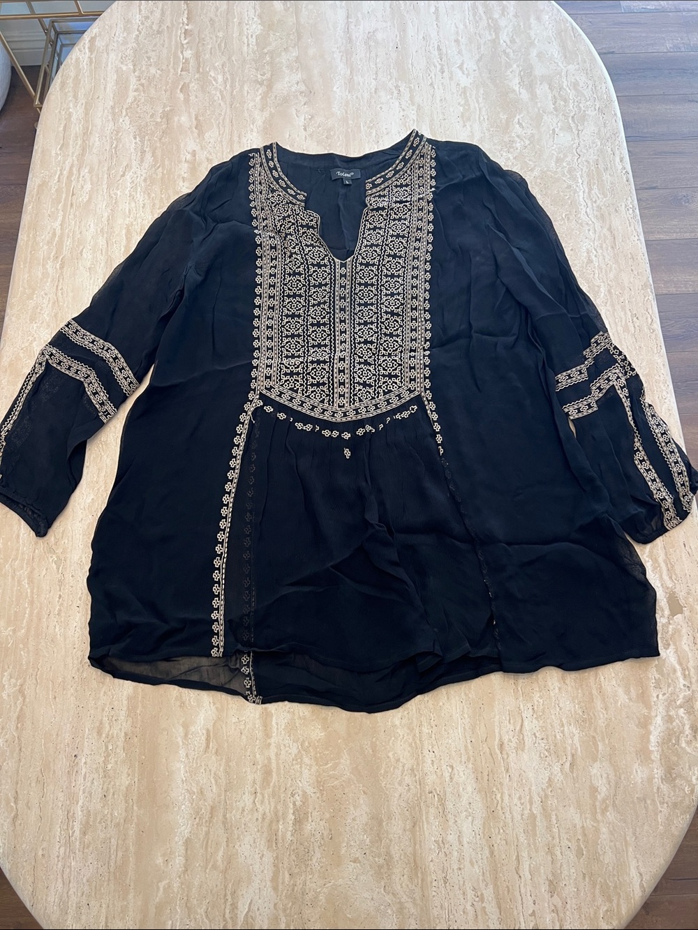 Tolani Black Tunic with Cream Embroidered Yoke